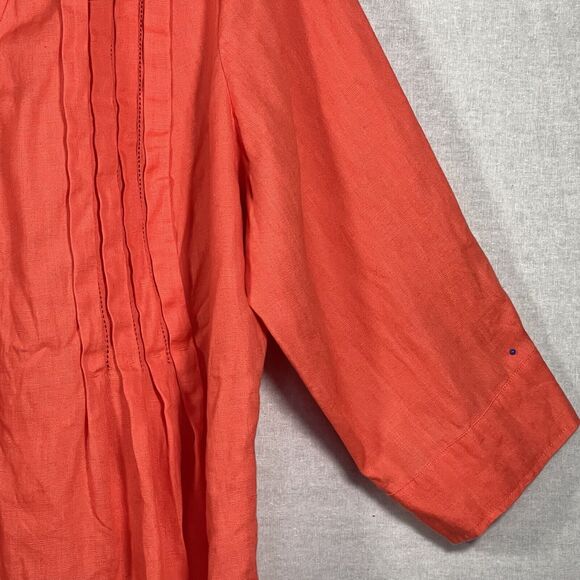 Coldwater Creek 100% Linen Collared Button-Front Pleated Top Size 2X Orange - Picture 6 of 15